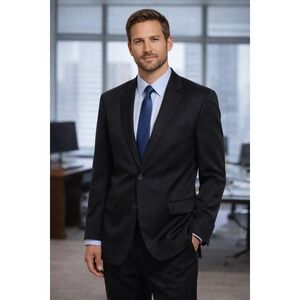 Andrew Fezza Suit Jacket Mens 44R Black Single Breast Double vent Business Offic